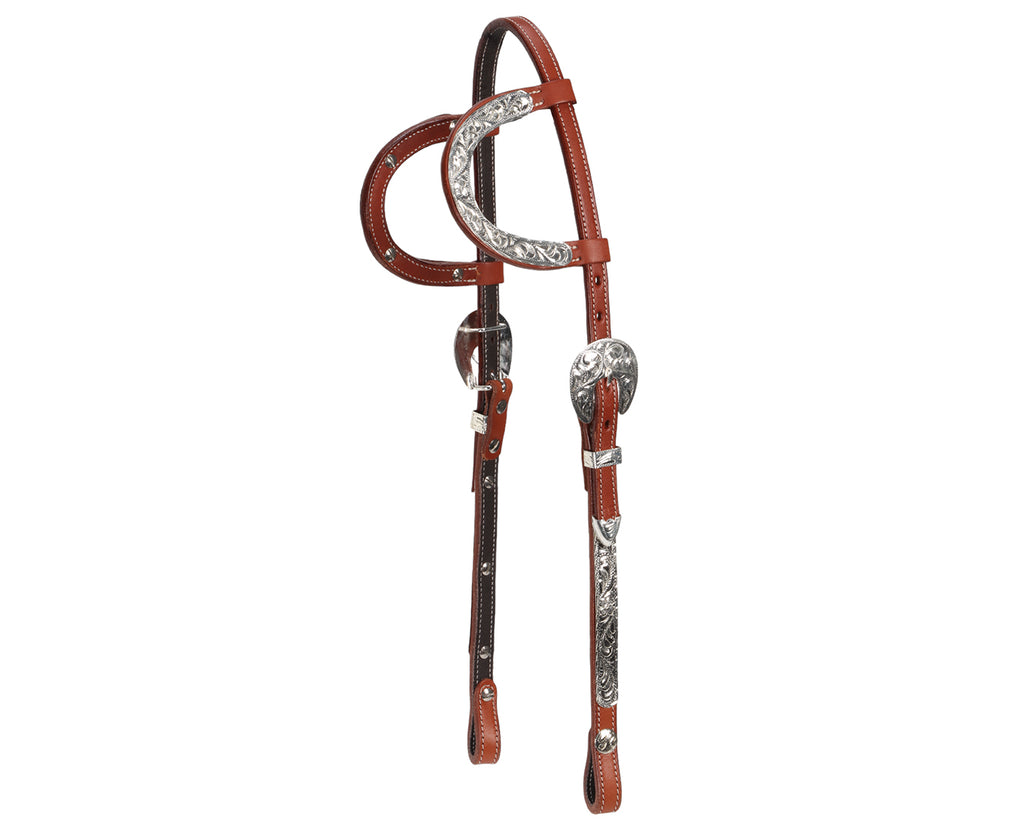 Fort Worth Show Two Ear Headstall - Chestnut Leather with Silver