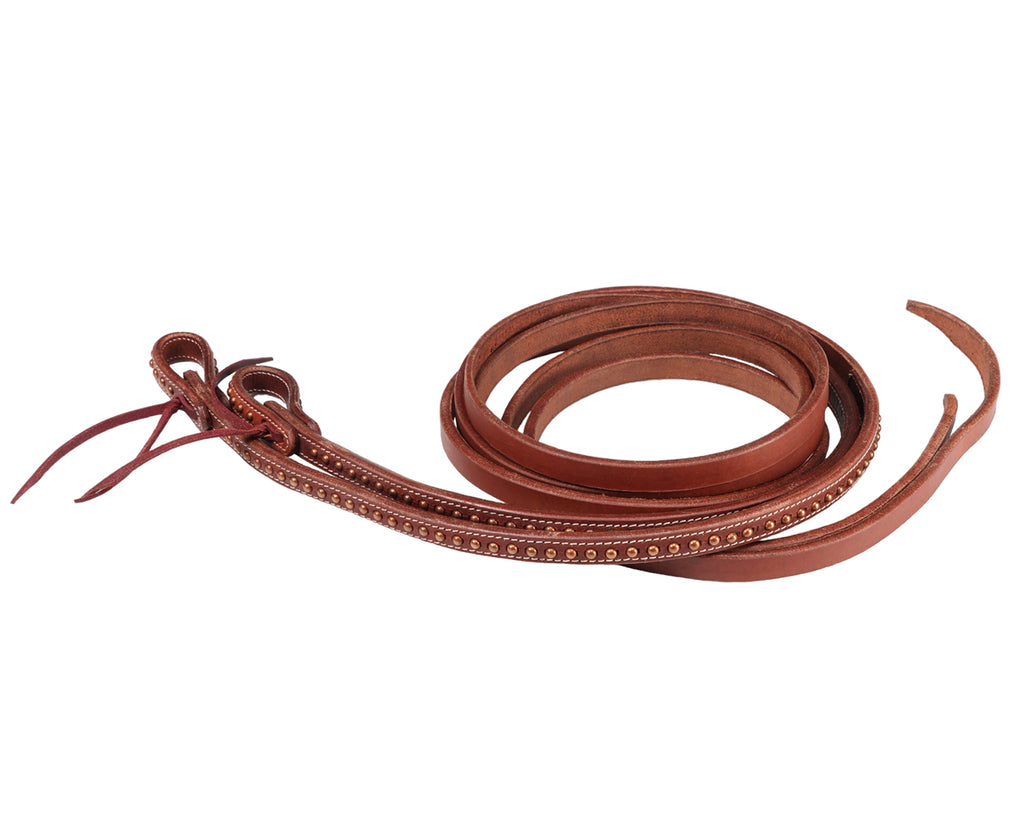 Fort Worth Split Reins w/Water Loops made from Harness Leather with Copper Dots