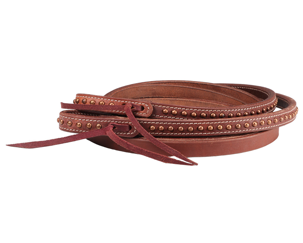 Fort Worth Split Reins w/Water Loops made from Harness Leather with Copper Dots