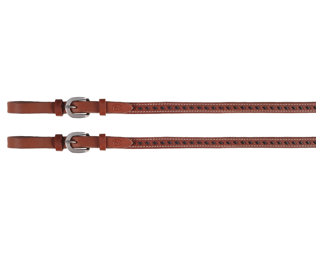 Fort Worth Split Reins w/Buckle Ends made from Harness Leather with Buckstitching