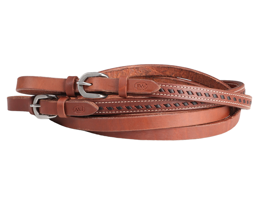 Fort Worth Split Reins w/Buckle Ends made from Harness Leather with Buckstitching