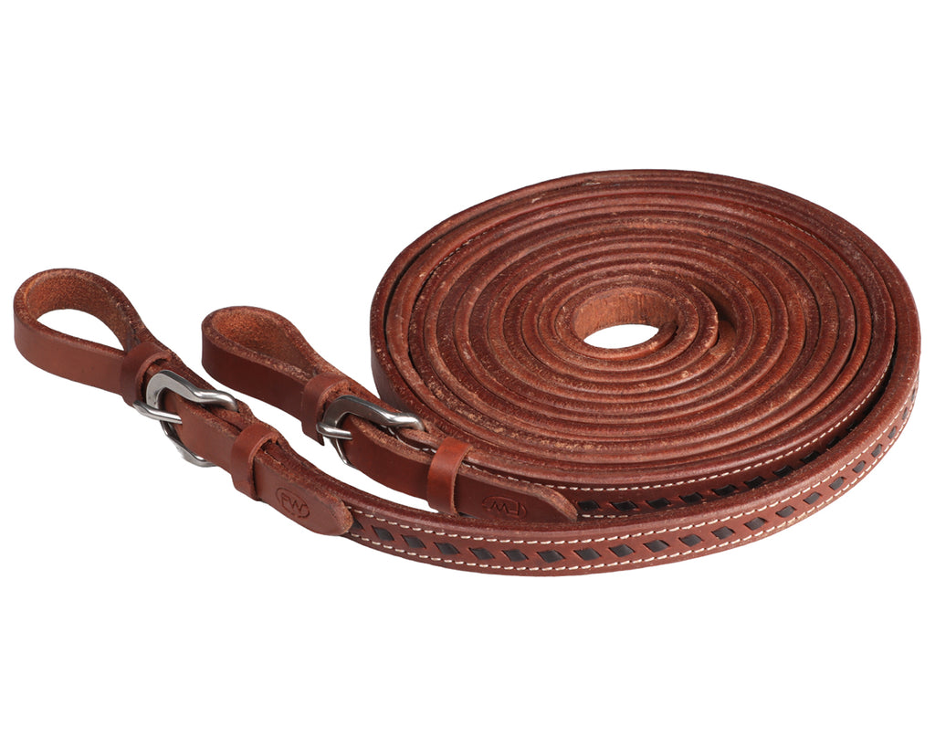 Fort Worth Split Reins w/Buckle Ends made from Harness Leather with Buckstitching