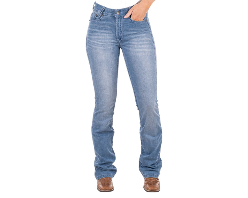 Hitchley & Harrow Ultra High Rise "Dover" Jeans with Baby Blue Stitching