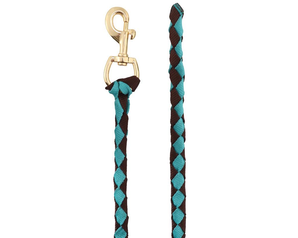 Premium Hand-Braided Poly Lead - Chocolate Brown & Turquoise