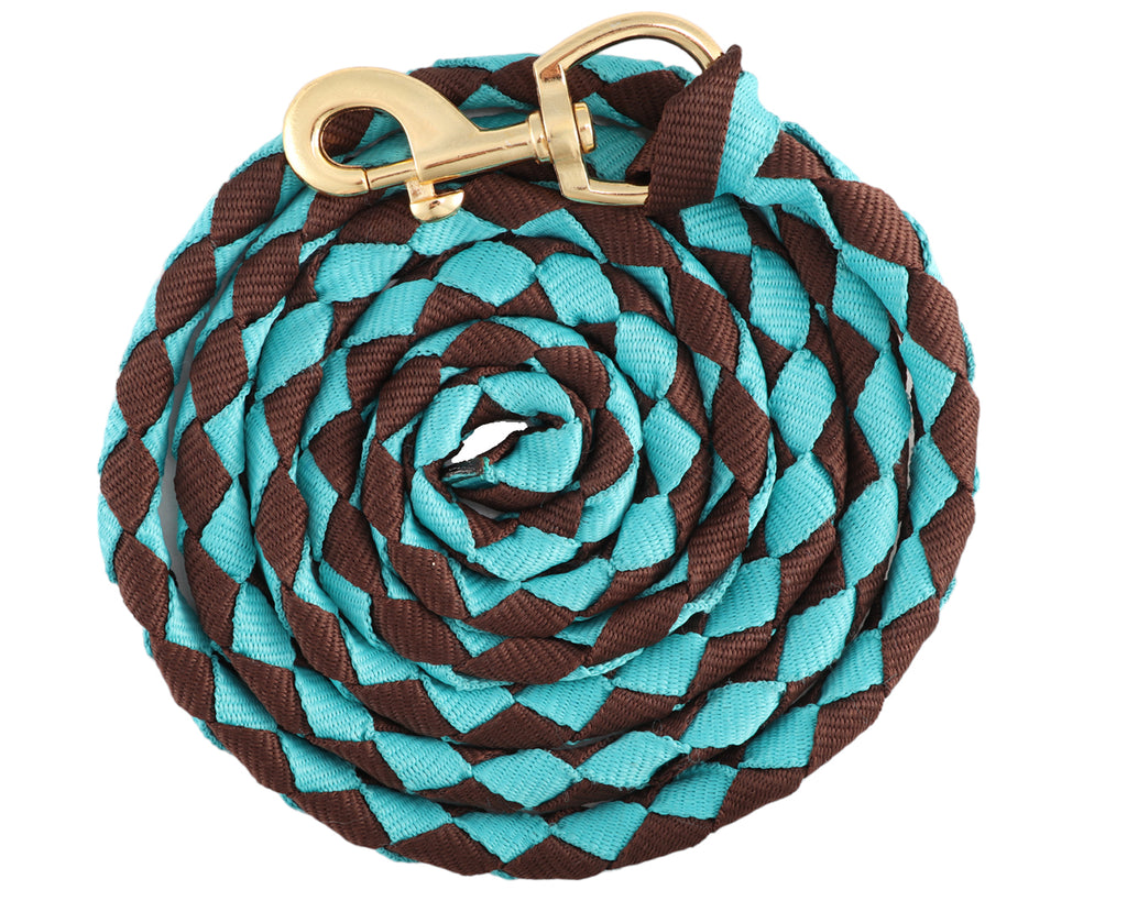 Premium Hand-Braided Poly Lead - Chocolate Brown & Turquoise