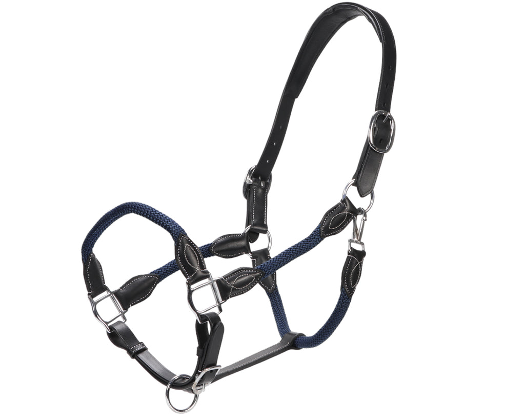 Leather and Rope Halter - Navy and Black