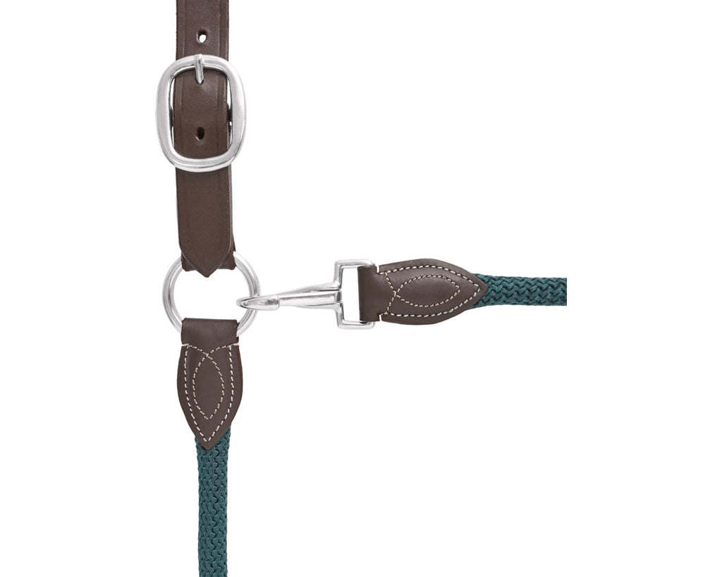 Leather and Rope Halter - Hunter Green and Brown