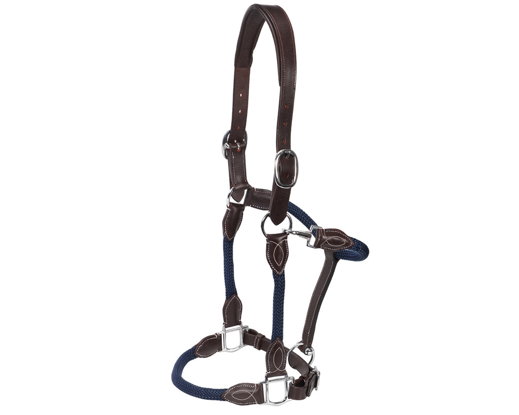 Leather and Rope Halter - Navy and Brown