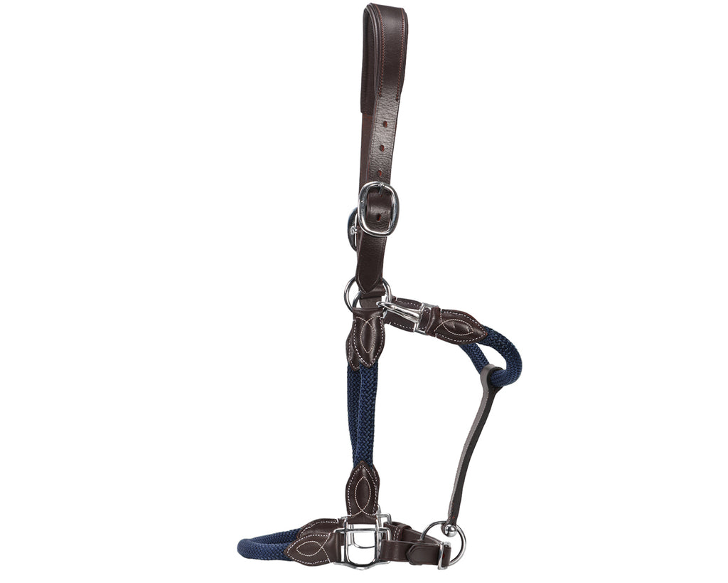 Leather and Rope Halter - Navy and Brown