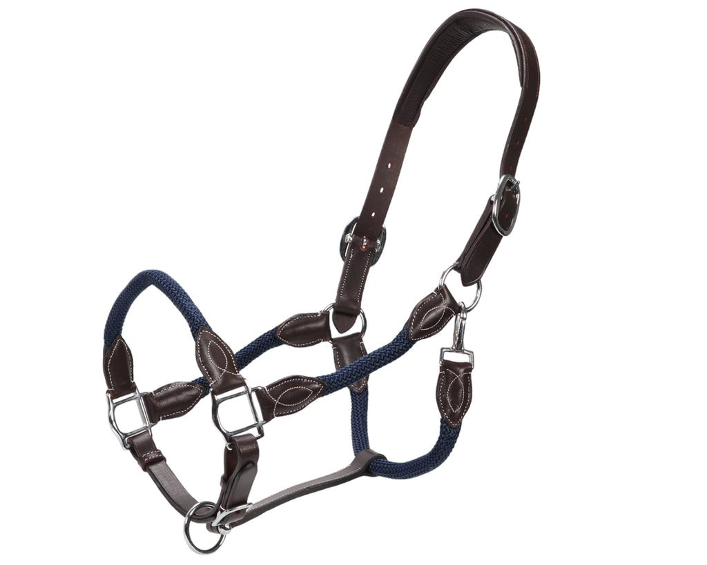 Leather and Rope Halter - Navy and Brown