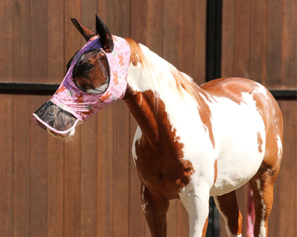 Kool Master Lycra Pull On Fly Mask with Skirt in Gingerbread Cowboy Print