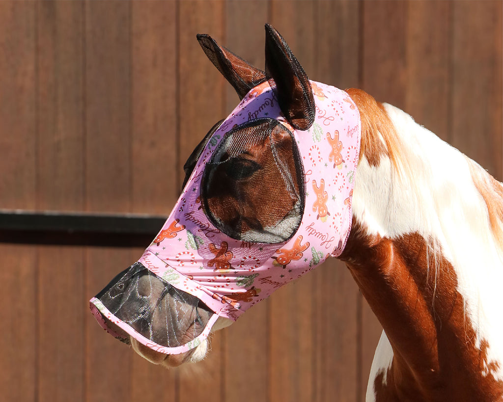 Kool Master Lycra Pull On Fly Mask with Skirt in Gingerbread Cowboy Print